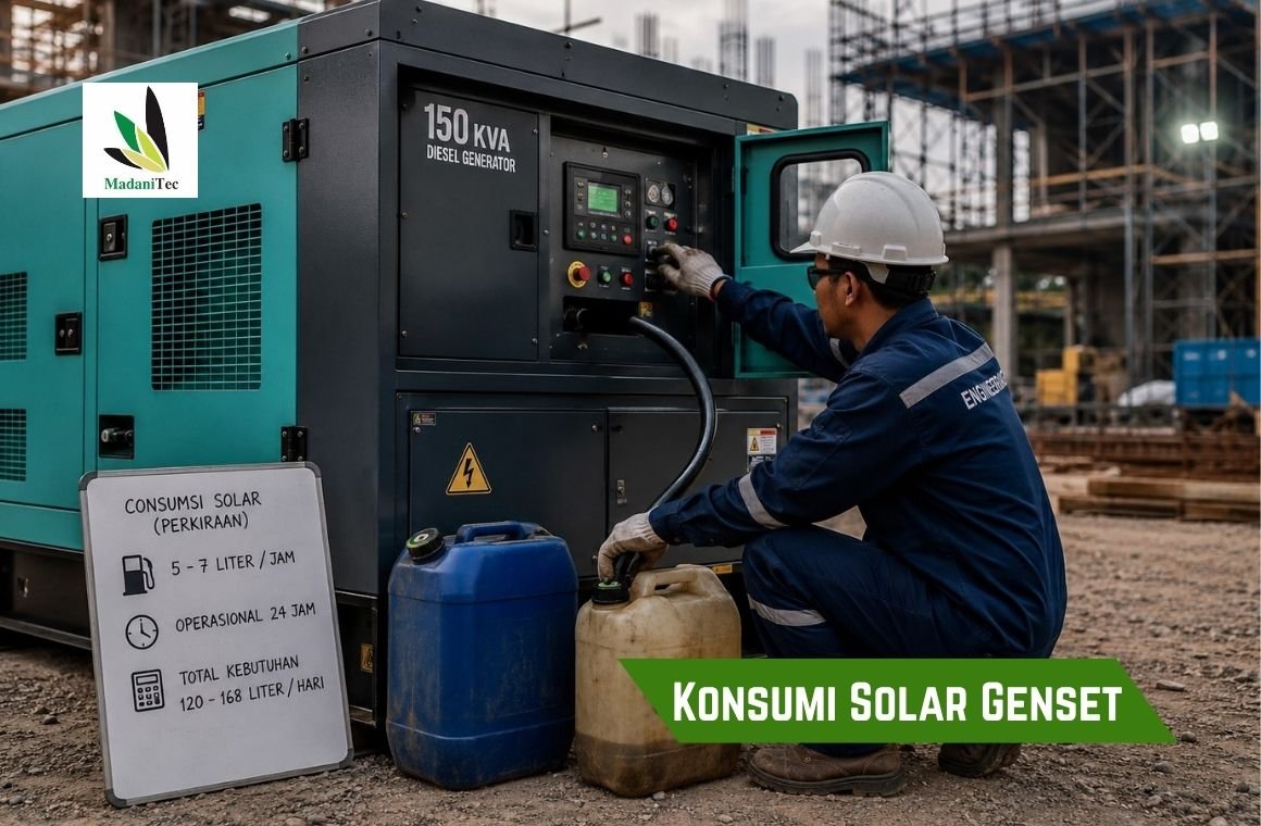 Konsumsi solar genset diesel di area proyek dengan teknisi dan bahan bakar solar