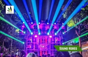 Sound horeg dengan speaker dan subwoofer besar saat digunakan dalam event